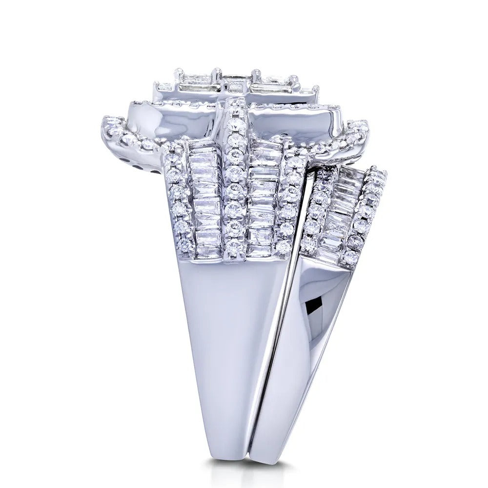 Deluxe Princess & Emerald Cut 4.0Ct Cluster 925 Sterling Silver Bridal Set