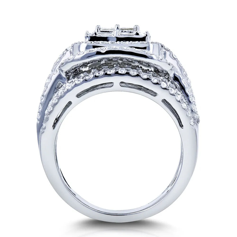 Deluxe Princess & Emerald Cut 4.0Ct Cluster 925 Sterling Silver Bridal Set