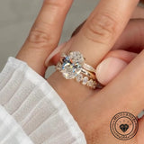 Shaped Oval Cut 3.0 Ct Hidden Halo 925 Sterling Silver Wedding Ring Set