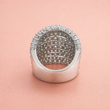 Dazzling 925 Sterling Silver Pave Round Cut Wide Band Wedding Ring