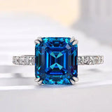 Elegant 4.5ct Blue Sapphire Asscher Cut Engagement Ring