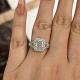 Radiant Cut Halo 925 Sterling Silver Engagement Ring