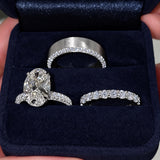 3PC 5.0ct Oval Cut Gemstone Bridal Ring Set With Pave & Brushed Bands