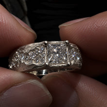 Textured Hammered Statement Ring with Princess Cut Center