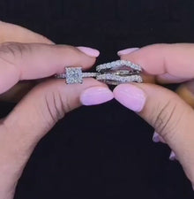 Princess Cut White Gold Plated 925 Sterling Silver Ring Set with Cubic Zirconia Deluxe-styled Ring Set