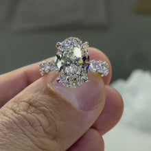 Massive 8.0ct Oval Cut Gemstone Engagement Ring with Chunky Pavé Band