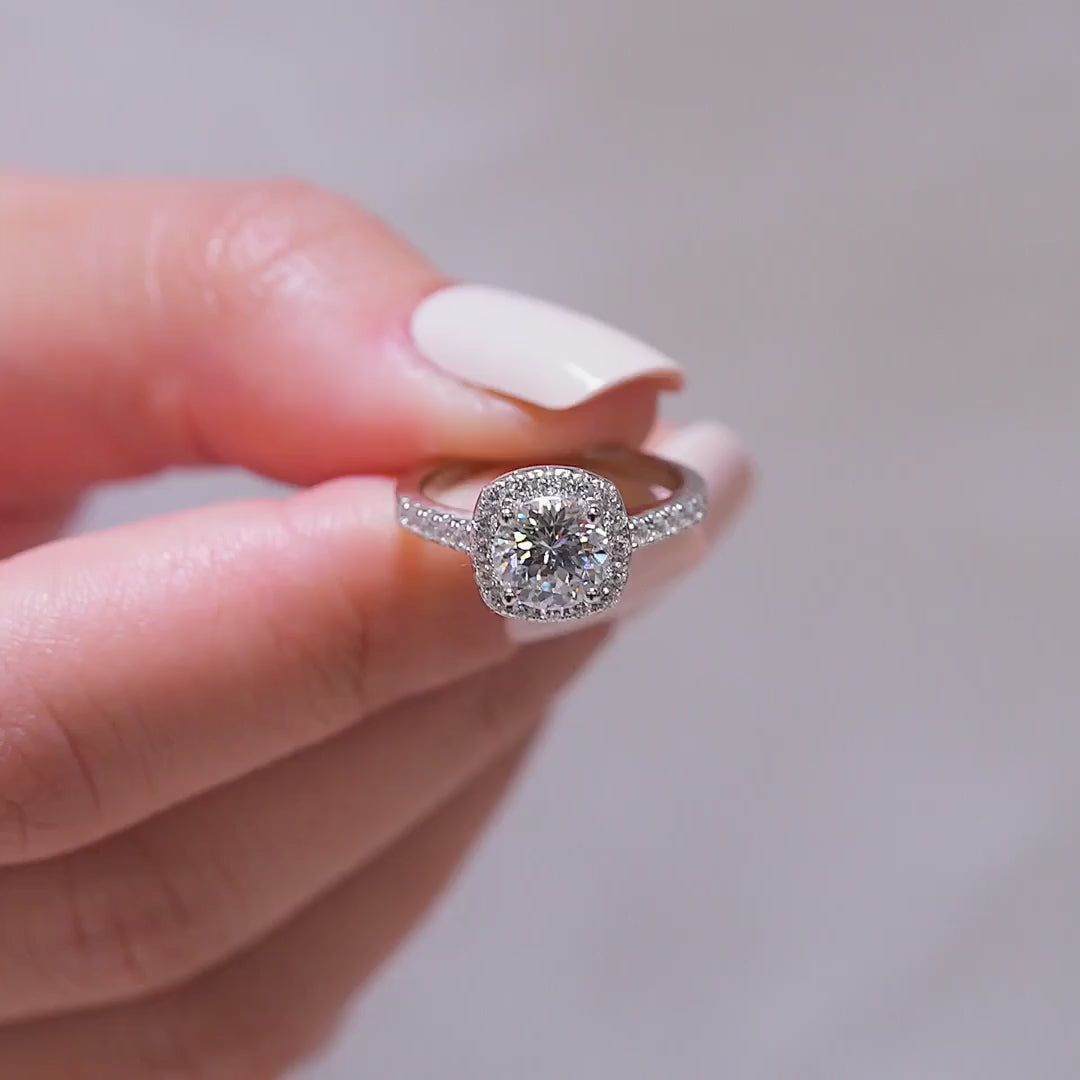Modern 925 Sterling Silver 2.0ct Round Cut Halo Wedding Ring Set