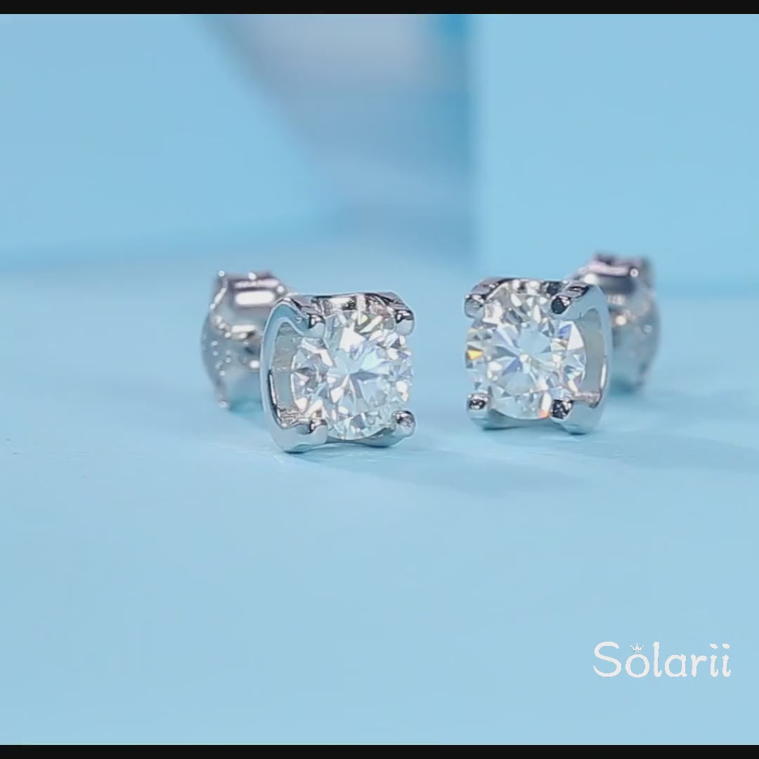 Solarii Moissanite  Round Cut 925 Sterling Silver Stud Earrings