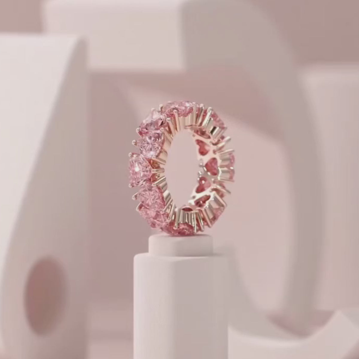 ROMANTIC 925 STERLING SILVER HEART CUT MORGANITE ETERNITY WEDDING RING