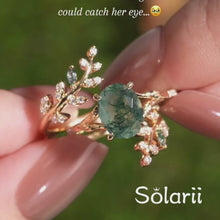 Vintage Moss Agate 1.5ct Oval Cut Engagement Ring Set | Nature-Inspired Branch & Leaf Band