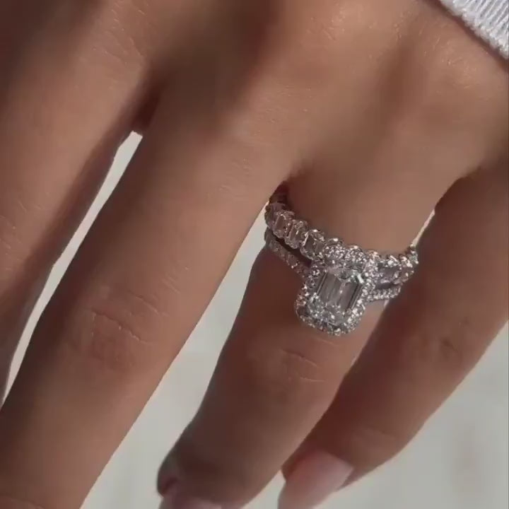 Elegant Emerald Cut Bridal Set in 925 Sterling Silver
