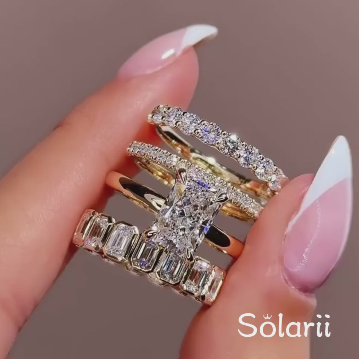 Exquisitely-crafted Radiant Cut 4.0ct Pave 4PC 925 Sterling Silver Wedding Ring Set