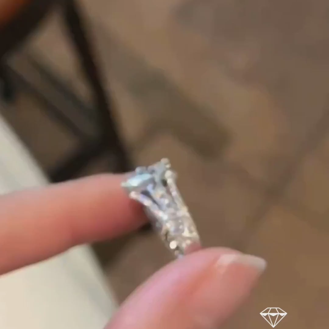Vintage Princess Cut Sterling Silver Engagement Ring