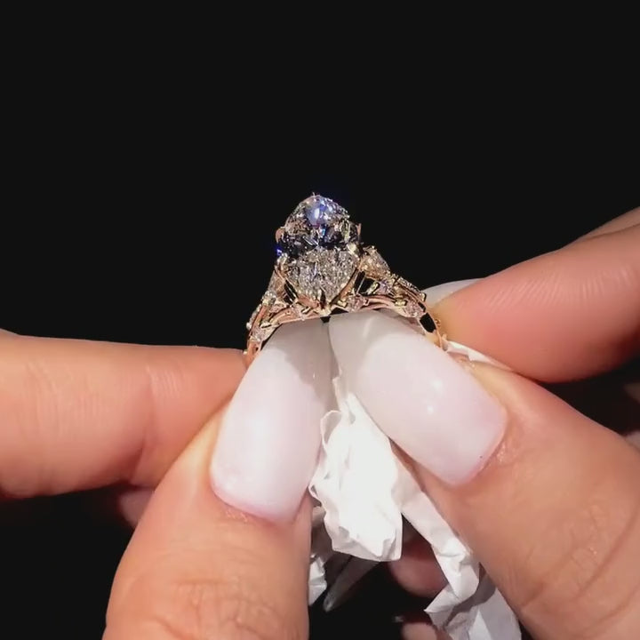 Nature Inspired 4.0ct Marquise Cut Gemstone Vine Engagement Ring