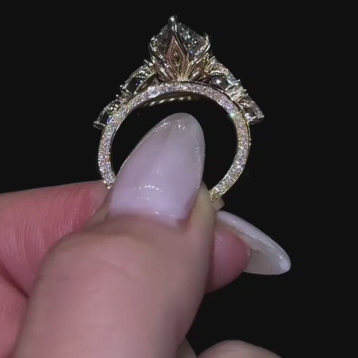 Starlit Side Stone Marquise Cut 3.0ct Engagement Ring In Sterling Silver