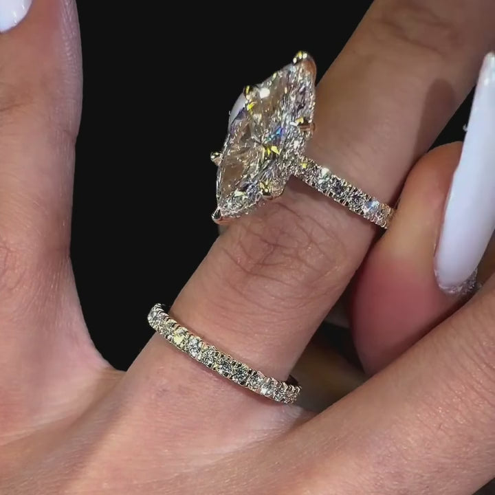 Elegant 3.0ct Marquise Cut Gemstone Engagement Ring Set