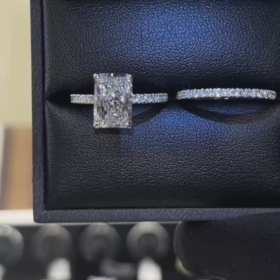 925 Sterling Silver Radiant Cut Wedding Ring Set