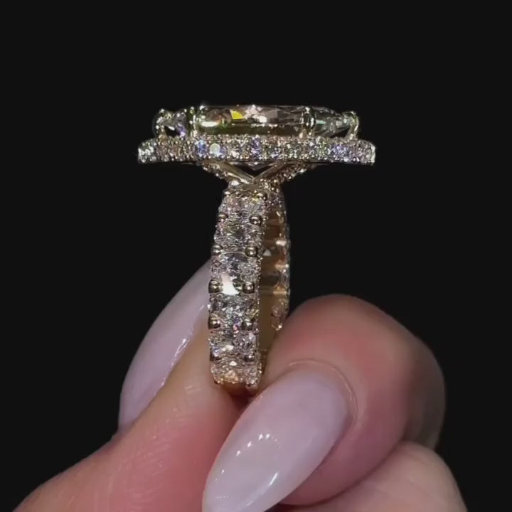 Elegant Halo Design Marquise Cut 5.0ct Engagement Ring In Sterling Silver
