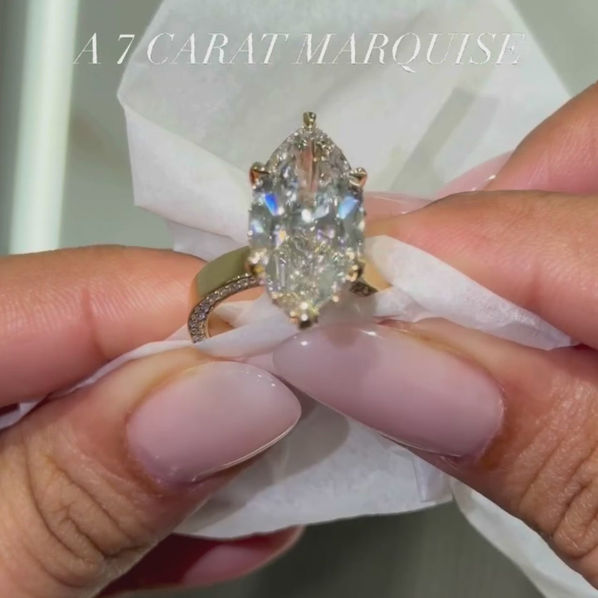 Luxurious 8.0ct Marquise Cut Gemstone Engagement Ring With Side Pavé Band