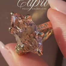 Vintage 3.0ct Hand-Engraved Peach Champagne Marquise Cut Engagement Ring In Sterling Silver
