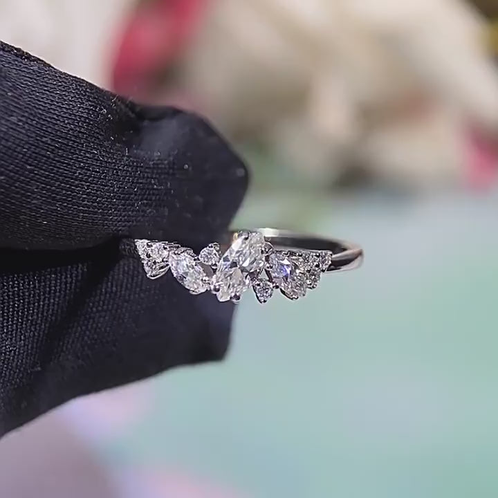 Solarii Moissanite 0.58ct Marquise Cut Eternity Ring 925 Sterling Silver Wedding Band