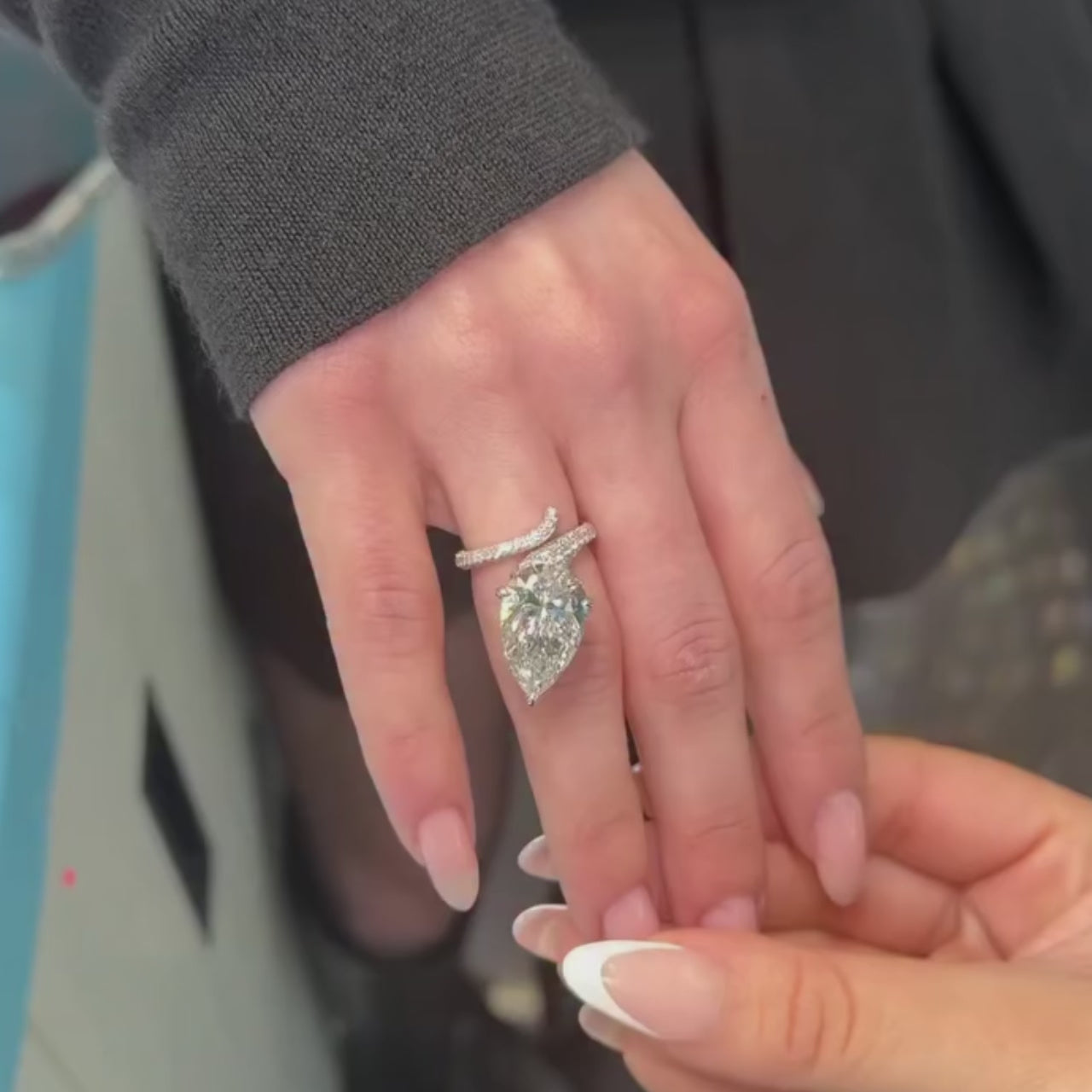 Graceful Swirl Pear Cut 6.0ct Engagement Ring In Sterling Silver