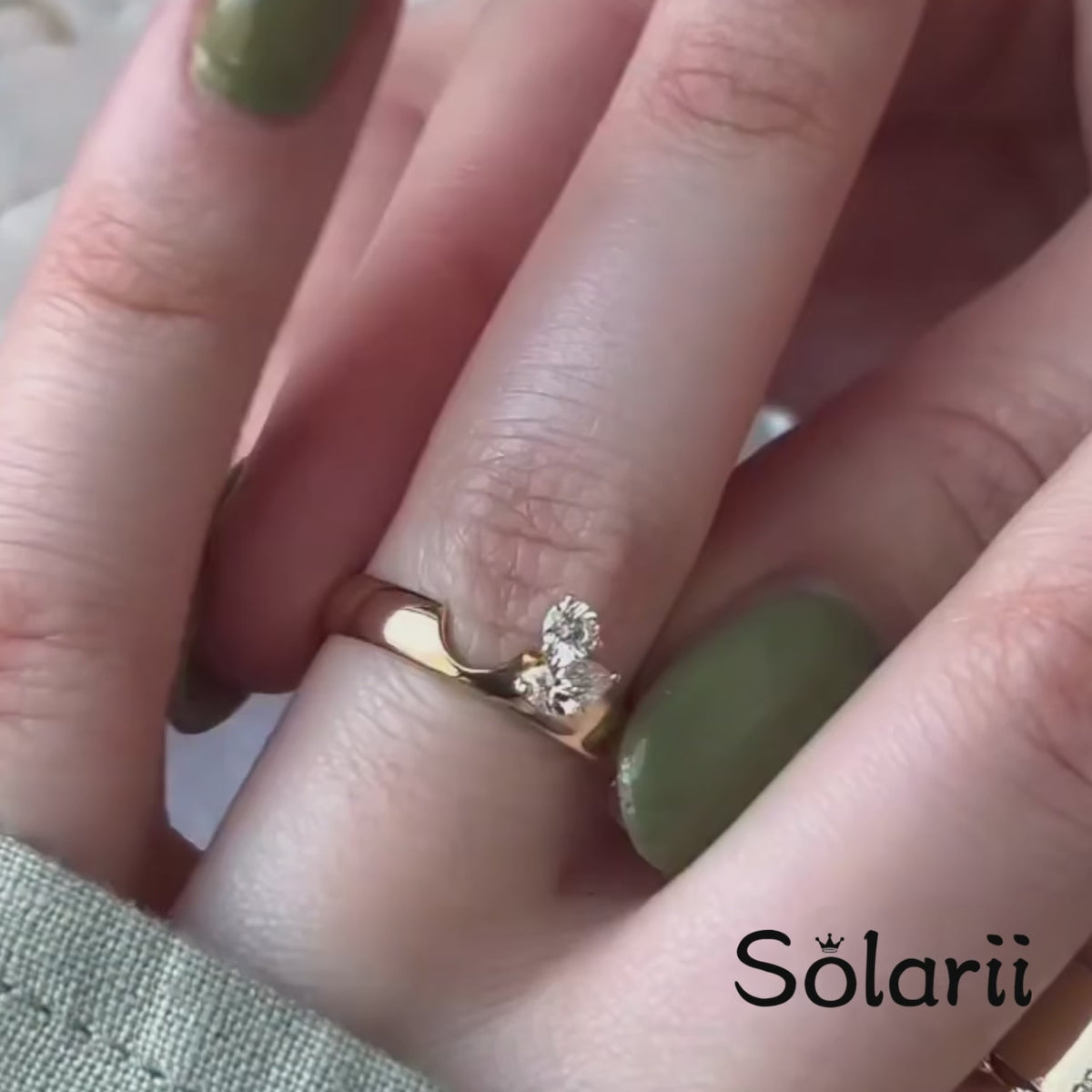Unique Bezel Set Pear Cut Green Sapphire Ring Set In Sterling Silver