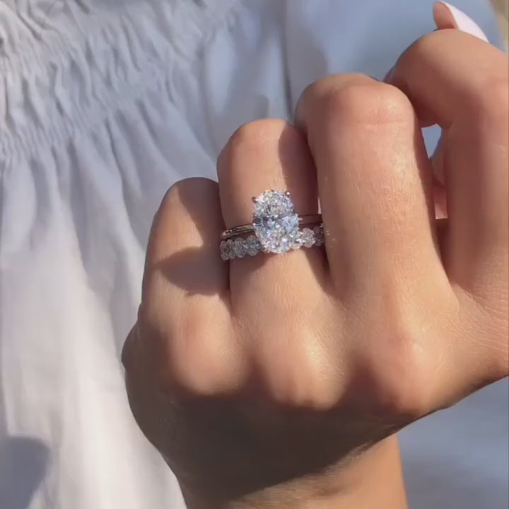 Elegant Halo Oval Cut Wedding Set In Sterling Silver