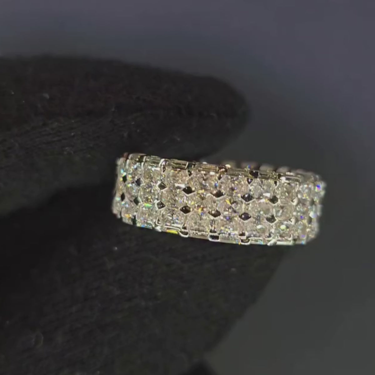 Multi-Row Radiant Cut Wide Band with Emerald Cut Edges