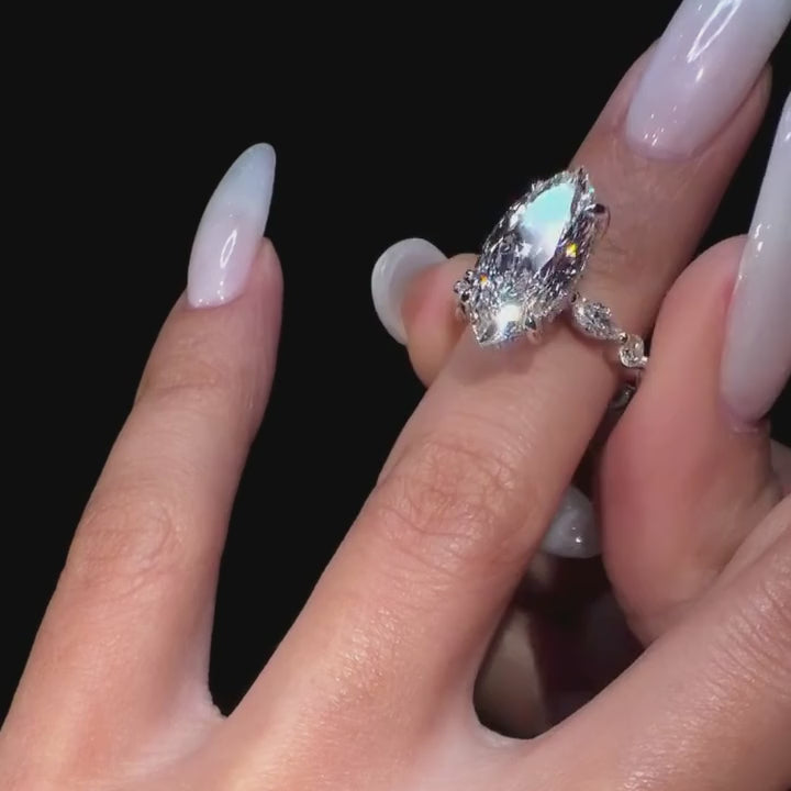4.0ct Marquise Cut Gemstone Hidden Halo Engagement Ring
