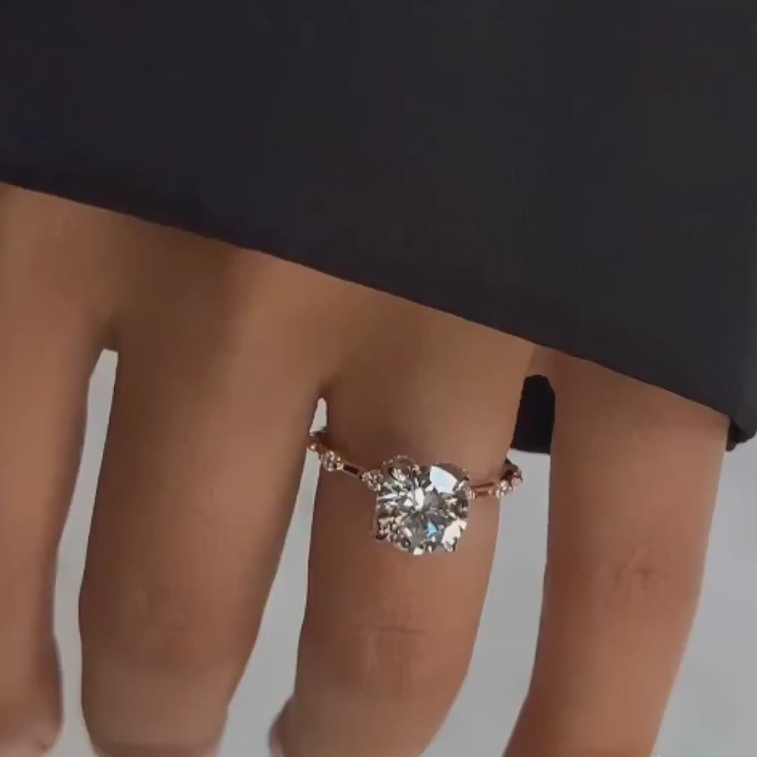Unique Round Cut Sterling Silver Engagement Ring