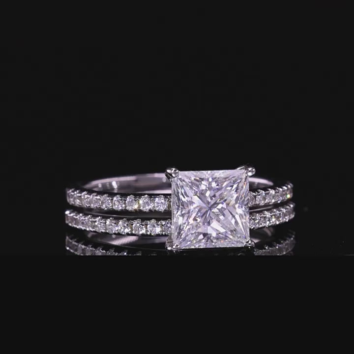 Solarii Moissanite  1.81ct Princess Cut  925 Sterling Silver Wedding Ring Set