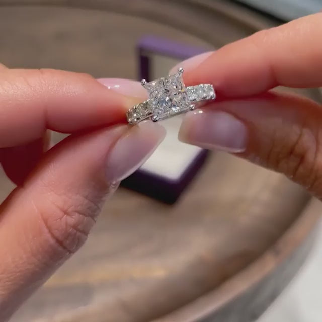 Sumptuous Solarii Moissanite 6.0ct Princess Cut 925 Sterling Silver Pave Engagement Ring