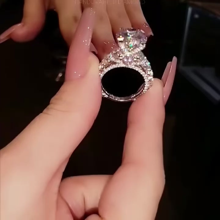 Ultimate Luxury Round Cut 5.0ct Engagement Ring With Pavé Enhancer In Sterling Silver