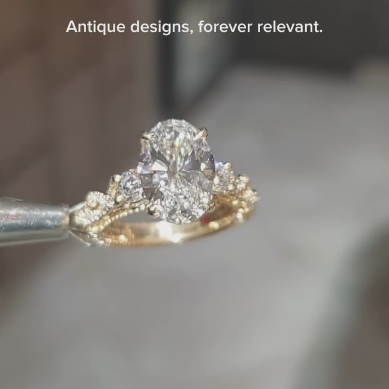 Vintage Oval Filigree Engagement Ring with 5.0ct Look Antique Inspired Milgrain Art Deco Detailing in 14K Gold Over Sterling Silver