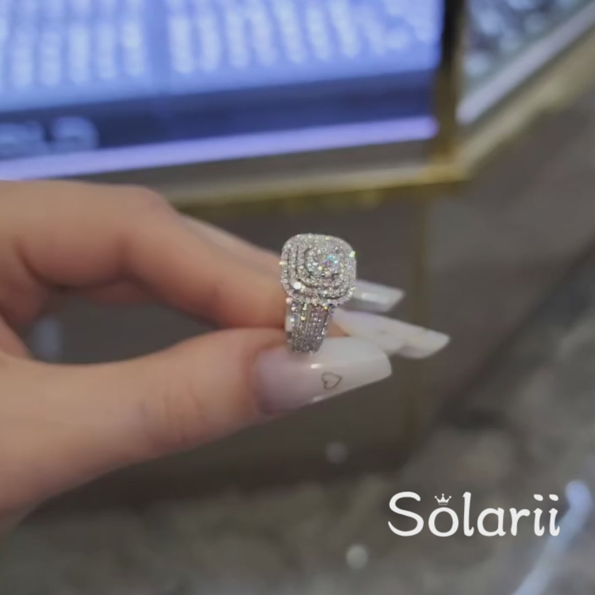 Luxurious Triple Halo Pave Cluster Ring In Sterling Silver