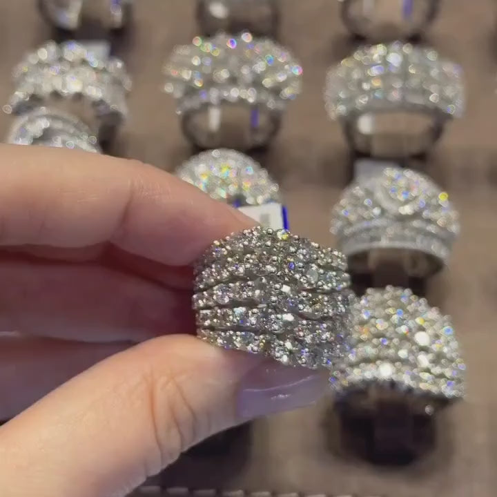 Charming 925 Sterling Silver Pave Round Cut Wide Band Wedding Ring