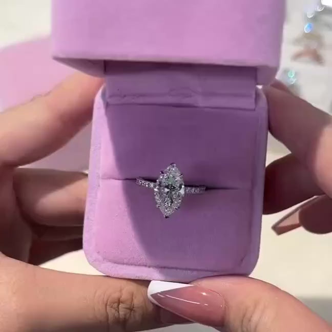 Enchanting Hidden Halo Marquise Cut 2.0ct Engagement Ring In Sterling Silver