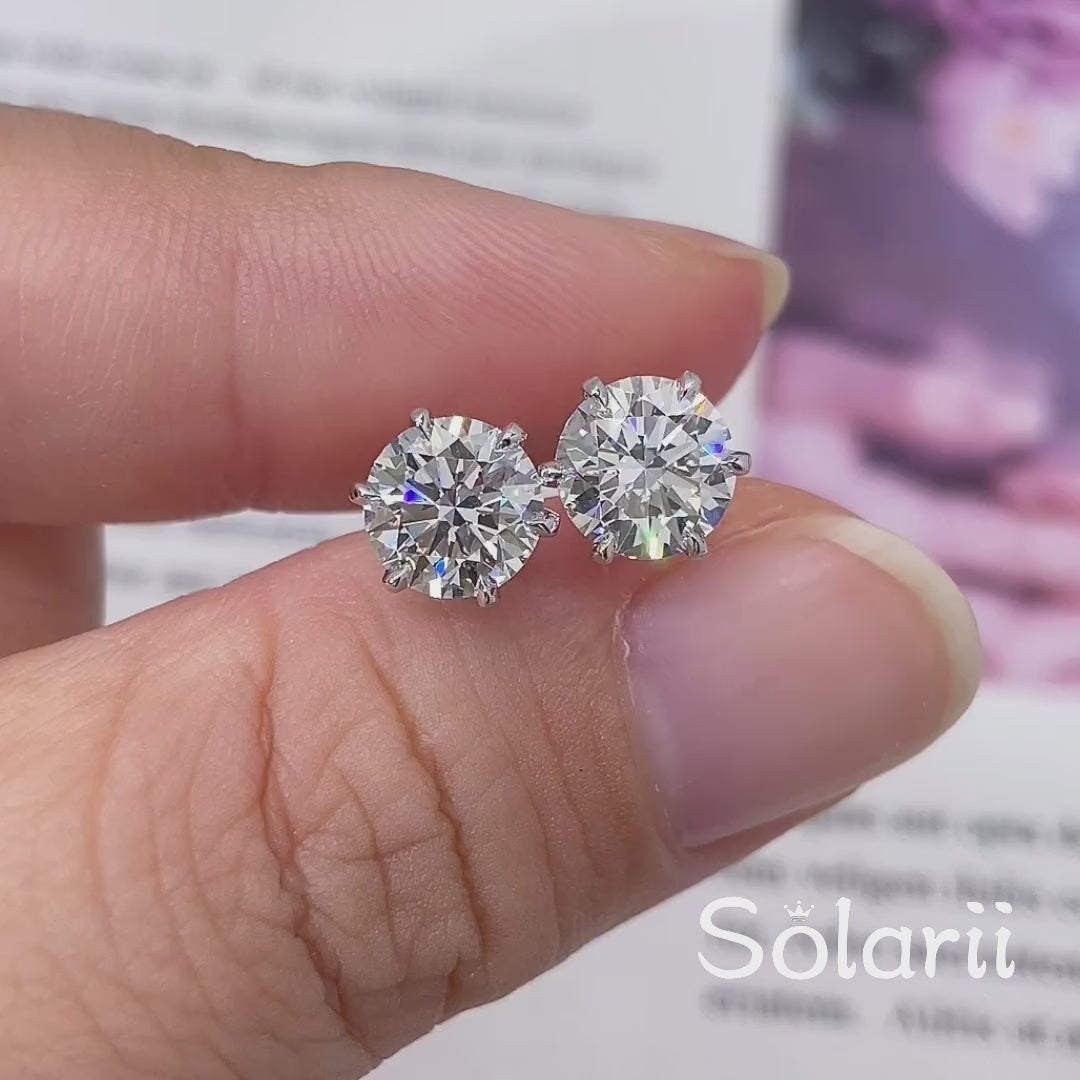 Solarii Moissanite  1.0ct*2P Round Cut 925 Sterling Silver 6 Prong Stud Earrings