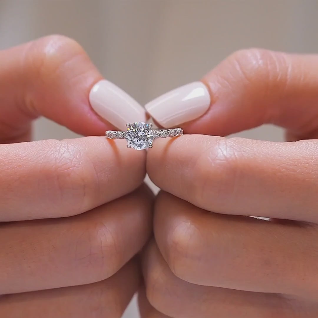 Lustrous Round Cut 1.2ct Pave Engagement Ring In Sterling Silver