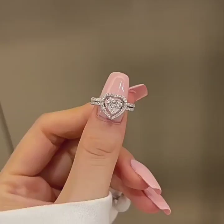 Heart Cut Double Layer Insert Wedding Ring Set