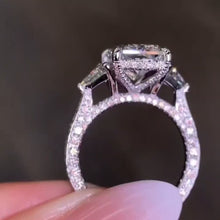 Luxurious Radiant Cut 5.0ct Three Stone Engagement Ring In Sterling Silver