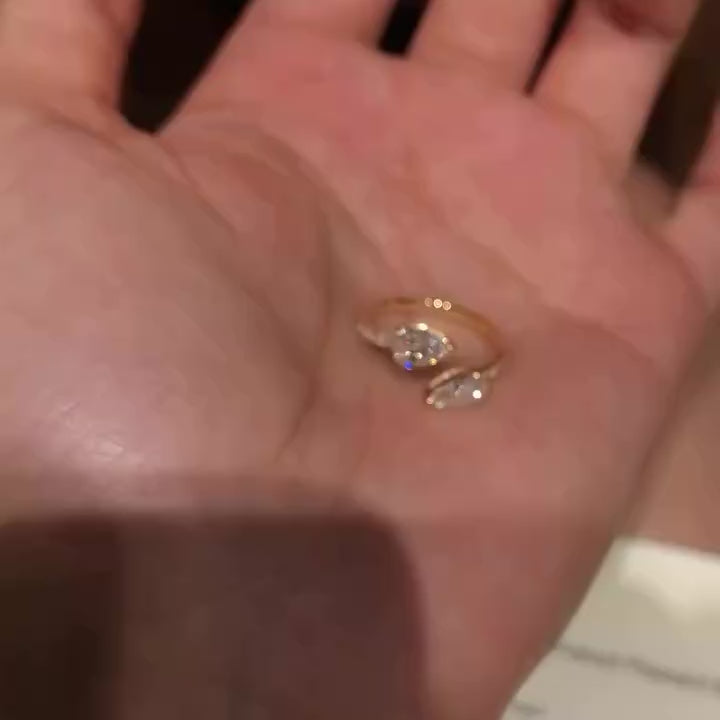 Double Pear Cut Open Gap Nesting Wedding Band