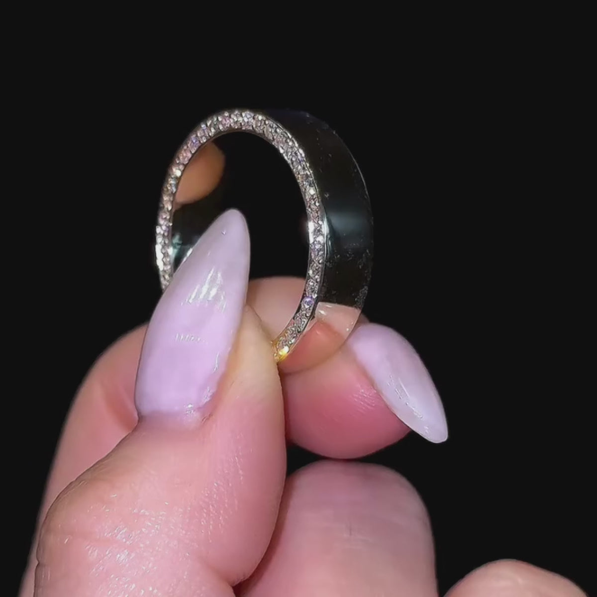 Side Pavé High Polish Wide Wedding Band in Sterling Silver