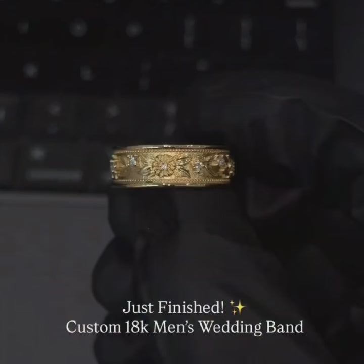 Bold Ornate Floral Engraved Anniversary Band