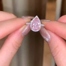 Pink Pear Cut Simulated Diamonds Ring, White Gold, 925 Silver.