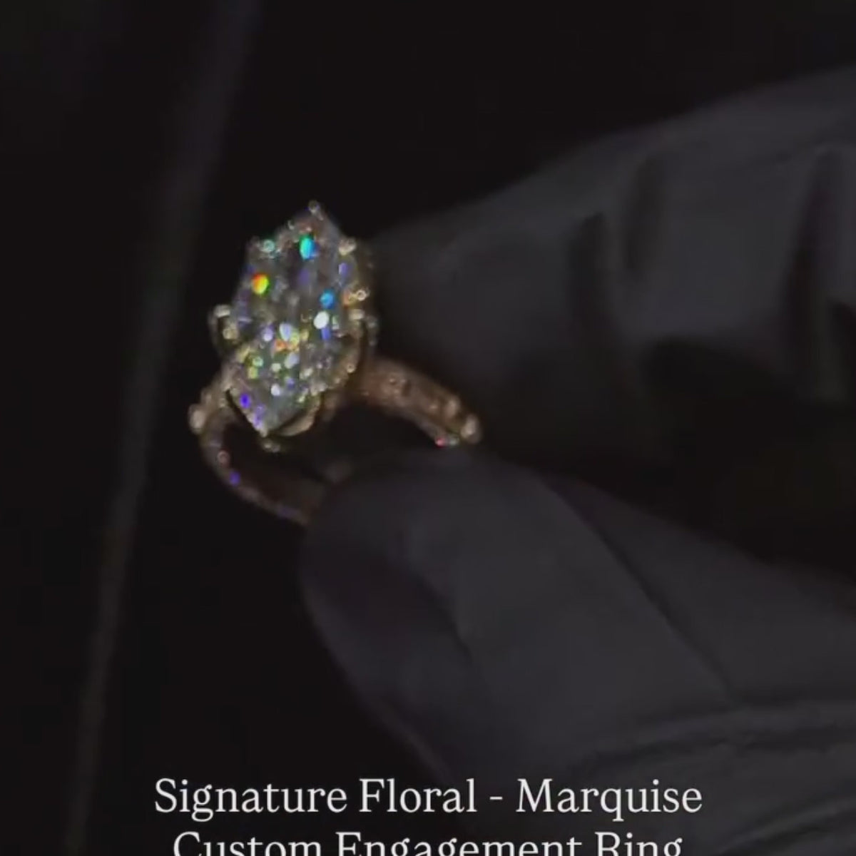 Vintage 8.0ct Marquise Cut Signature Floral Engagement Ring in Sterling Silver