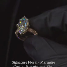 Vintage 8.0ct Marquise Cut Signature Floral Engagement Ring in Sterling Silver
