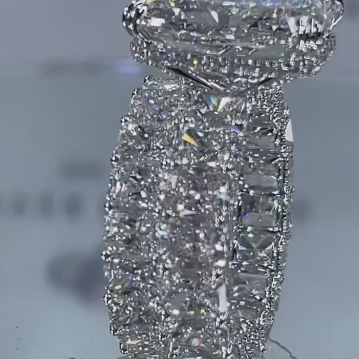 Glistening-hued Radiant Cut 5.0ct Pave 925 Sterling Silver Wedding Ring Set