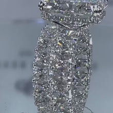 Glistening-hued Radiant Cut 5.0ct Pave 925 Sterling Silver Wedding Ring Set